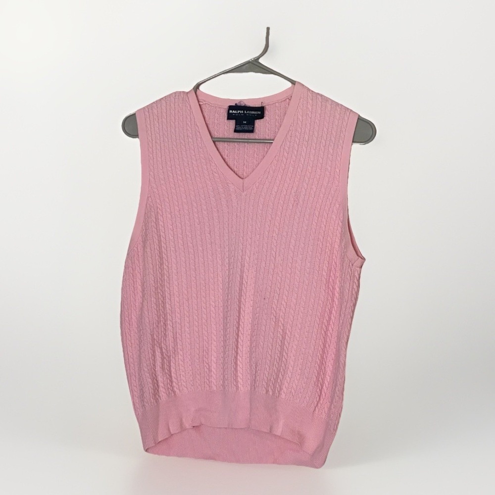Ralph Lauren Golf V-Neck Cable-Knit Sweater Vest Women's Medium Purple‎ Cotton